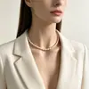 Colar de pérolas de água doce naturais moda feminina corrente clavícula barhaoke design de nicho colar de ouro 14K corrente de suéter