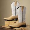 Botas de Cowboy Masculinas Tamanho Grande com Zíper, Botas de Couro de Cano Médio, Botas de Cavaleiro Retrô Bordadas, Botas de Couro Britânicas, Botas de Trabalho 26068