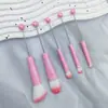 Set de 5 Brochas de Maquillaje con Mango de Metal y Perlas para Bricolaje, Brocha para Rubor, Brocha para Polvo Suelto, Brocha de Cabeza Inclinada para Sombra de Ojos y Cejas, Herramientas de Belleza