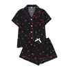 Conjunto de Pijama Cardigan Bolha Amassada Transfronteiriço Europeu e Americano para Mulheres, Shorts de Manga Curta, Conjunto Respirável Casual para Casa, Atacado do Fabricante