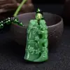 Corrente de Suéter Estilo Étnico de Luxo em Calcedônia Verde Escuro com Pingente de Dragão Guan Gong e Corrente de Suéter de Pérola