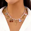 Collar Cruzado Transfronterizo Europeo y Americano para Mujer Estrella de Cristal Estrella de Mar Concha Colgante Perla Cadena de Cereza Multi-Colgante Collar Corto