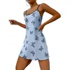 Camisola de Noche Estampada Transfronteriza Europea y Americana para Mujer, Vestido Corto Camisola Sexy sin Espalda para Mujer, Vestido Casual Cómodo para Casa