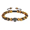 Pulsera de Piedra Ojo de Tigre con Amuleto de Pantera Pulsera de Cuerda Ajustable con Cuentas de Ónix Negro y Ojo de Tigre Unisex Joyería de Piedras Preciosas Espiritual y Protectora Perfecta para Hombres y Mujeres