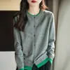 Cárdigan de punto falso de dos piezas para mujer, suéter de bloques de color estilo francés, moderno y lujoso, en capas, adelgazante, colores contrastantes