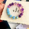 Pulseira de Cristal Natural, Ametista, Água-Marinha, Pulseira Simples de Círculo Único para Mulheres, Design da Moda