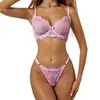 Comercio Exterior Verano Venta Caliente Venta Caliente Sujetador Estampado de Encaje Rosa Puro Deseo Tanga Dulce Conjunto de Lencería Sexy