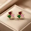 Collar de Flor de Cobre y Zircón Nuevo de Alta Venta Transfronterizo para Mujer, Pendientes de Lujo Ligero de Moda que No se Desvanecen, Accesorios de Cadena para Clavícula