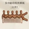 Peine de Masaje Meridianos de Sándalo Dorado Personalizado, Peine de Madera para Cuero Cabelludo y Cabeza, Peine Meridianos, Peine de Cinco Dedos para Terapia Capilar de Mujeres
