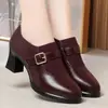 Temperamento Tacón Grueso Piel Suave Zapatos de Tacón Alto para Mujer 2026 Otoño Nuevo Estilo No Cansan los Pies Corte Profundo Zapatos de Salón Elásticos Zapatos de Piel para Madre