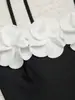 Traje de Banho Europeu Novo 2027 3D Floral Tomara-que-caia Bloco de Cores Preto e Branco Maiô Peça Única Feminino Transfronteiriço Toque de Luxo Conjunto de Praia
