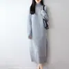 Nuevo vestido jersey de punto 100% lana para otoño e invierno con cuello semi-alto, tejido, de longitud media, adelgazante, elegante y engrosado