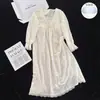 Bata de encaje estilo palacio para mujer, primavera y otoño, algodón nube, diseño dulce con almohadilla en el pecho incorporada, se puede usar como ropa de casa