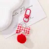 Llavero colgante de lazo de cuadros de colores con pompón, producto terminado hecho a mano para DIY, accesorio de llavero de cuentas, colgante para bolso