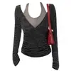 Xintai al por mayor [Rayas Teñidas en Hilo De Rong] Camiseta de Manga Larga a Rayas Estilo Coreano Falsa de Dos Piezas para Mujer, Otoño 2025 Nueva Ajustada