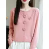 Suéter de Crochê Manual Novo Outono/Inverno 2026 com Quatro Rosas para Mulheres, Gola Redonda, Manga Longa, Caimento Solto, Top de Tricô Casual