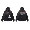 Nuevo modelo ERD: Estilo rico y desgastado, cuello abierto con cremallera, estampado de pines y letras, chaqueta sudadera con capucha unisex