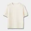 Camiseta de lã com manga curta e trança, corte padrão da marca C, na cor marfim, 26º produto novo de outono 1345047002