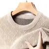 Suéter Grueso Cálido de Chenilla con Forro de Felpa para Jóvenes y de Mediana Edad Otoño e Invierno Cuello Redondo Camiseta Base Tejida Top para Papá