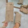 Botas de mujer de comercio exterior transfronterizo en stock con punta fina, caña ancha, hebilla metálica recta, botas de longitud media, talla grande, tacón grueso, botas para pantorrilla