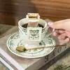 Conjunto de Xícara e Pires de Cerâmica Turquesa e Rosa Estilo Francês Vintage para Café para Casa, Restaurante, Hotel Atacado, Luxo Leve