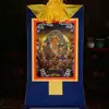 Thangka de Manjushri Bodhisattva de Aldea de Xizang Estatua de Bronce Pintura Mural, Tarjeta Negra Chapada en Oro de Manjushri de Xizang Arte Mural para Sala de Estar, Longitud 35 cm