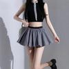 Falda Plaid de Color Contrastante para Mujer Verano Nuevo Estilo Falda A-Line Pequeña de Cintura Alta Falda con Shorts Abullonados Antiexposición