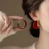 Brincos Redondos de Veludo Vermelho Vintage para Mulheres, Modernos e Elegantes, Argolas com Pino Anti-Prata, Novos Brincos de Outono e Inverno para Mulheres