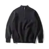 Suéter de malha masculino estilo americano, peso pesado, com zíper parcial e gola com costura vertical canelada, corte solto, espessado para outono e inverno, camada base versátil