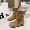 Botas Martin de terciopelo con plataforma y tacón oculto para mujer 2026 Otoño Verano Nuevo Estilo Botines Caídos Botas Vaqueras Occidentales