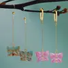 Pendientes Colgantes Largos de Mariposa Iridiscente Exquisitos Pendientes de Botón Dulces Pinzas para Orejas Todos se Pueden Adaptar para un Temperamento Suave