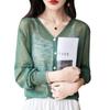 Cardigã de Tricô com Efeito Slub Feminino Fino de Seda Gelada Linho Jaqueta de Verão Nova Solta Xale Externo Camisa para Ar Condicionado para Mulheres