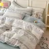 Juego puro de algodón de cuatro piezas, funda nórdica 100% algodón, sábana bajera y sábana encimera, juego de ropa de cama, adecuado para dormitorios de estudiantes, juego de tres piezas