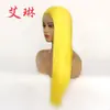 Comercio exterior Europa y Estados Unidos popular peluca de pelo largo liso amarillo para mujer fibra química encaje frontal medio tejido a mano gorro fabricantes en stock