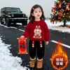 Conjunto de Año Nuevo para Niños, Conjunto de Dos Piezas de Felpa con Dibujos Animados de Otoño e Invierno para Niños y Niñas, Lindo Conjunto Festivo Estampado para Niños Pequeños