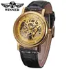 T-Winner/Victor 8005 Oro Hueco Manual Mecánico Deportivo de Negocios de Cuero Casual Reloj para Hombre