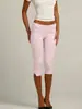 Leggings blancos de tiburón de tiro alto con puño y corte en el dobladillo, leggings de yoga elásticos ajustados, pantalones deportivos de longitud media para mujer