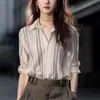 Primavera Único y Hermoso Estilo Francés Ligero y Maduro Blusa de Gasa de Gama Alta Estilo Mono Marino Camisa Rayada para el Trabajo