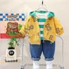 Conjunto com capuz para meninos e meninas Novo estilo ocidental Primavera e Outono nova roupa infantil cardigã esportivo infantil conjunto de três peças