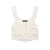 Camisola de Encaje Fruncido Cuadrada Estilo Hada Francés para Mujer, Verano Hueco Diseño Único, Revela Discretamente las Clavículas, Top de Tirantes Pequeño
