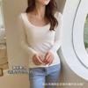 Ropa interior cálida autocalentable engrosada de lana de terciopelo con almohadilla para el pecho, camisa interior de cuello bajo, top de otoño e invierno para mujer