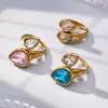 Suministro Exclusivo Transfronterizo Oumaka de Anillos Personalizados de Circonita con Forma de Gota de Agua, Anillos de Acero Inoxidable de Alto Gama para el Dedo Índice y Joyería