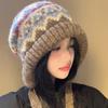 Gorro de Tricô Estilo Fair Isle para Mulheres, Balaclava Quente de Inverno, Chapéu de Outono e Inverno, Gorro de Lã de Inverno, Gorro
