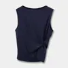 Marca C Top sin mangas ajustado con cuello barco y textura plisada Falda negra 26 Traje de mujer Primavera/Verano 1272830001
