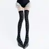 Nuevos Calcetines de Punto Hasta la Rodilla con Lunares Blancos y Negros para Primavera y Verano, Calcetines de Moda de Terciopelo Estilo Holgado por Encima de la Rodilla con Estampado