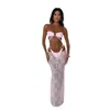 Conjunto de Bikini de Tres Piezas con Top de Tubo Transparente de Encaje y Falda Larga para Vacaciones en la Playa Traje de Baño de Dos Piezas para Mujer Venta al por Mayor