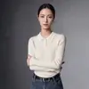 Top Retro de Punto Trenzado Base de Lana Pura para Mujer, Tejido Fino de Canalé Simple con Cuello Solapa Ropa Interior