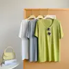 Suave y de tacto suave rayón cuello U grande tejido color liso manga corta verano nuevo holgado adelgazante fino manga media top camiseta