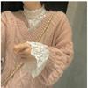 Camiseta Base de Encaje para Mujer Cuello Alto Suéter de Otoño e Invierno con Estilo Extranjero Top de Manga Acampanada de Malla Camiseta de Encaje de Manga Larga
