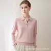 Suéter de Cashmere Puro 100% Feminino com Gola Polo Outono/Inverno Novo Casual Versátil Solto Quente Tricô Suéter de Cashmere